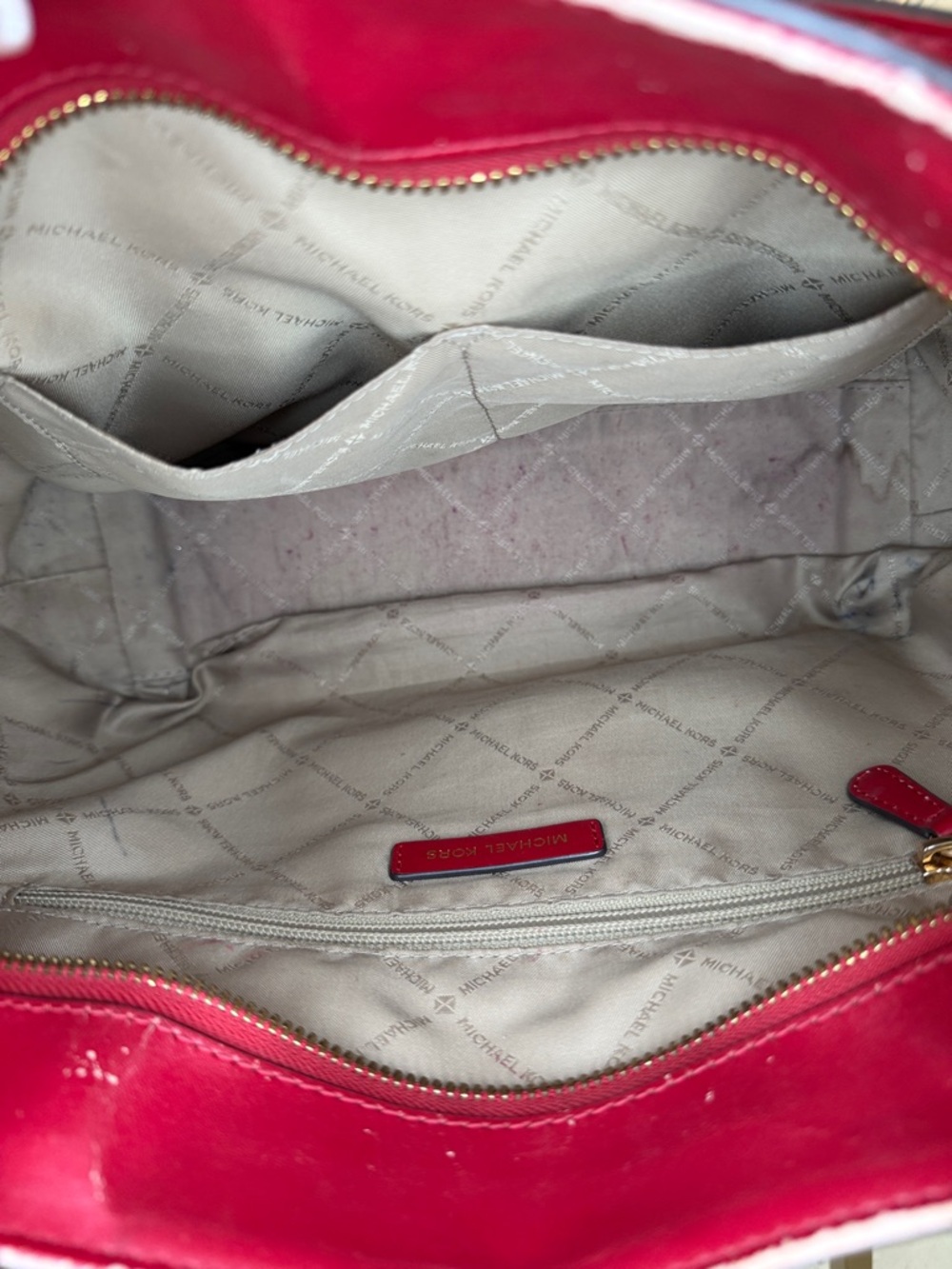 Michael Kors, GUC red & cream signature logo shoulder bag 14 x 9 "by 4 deep - Picture 8 of 14